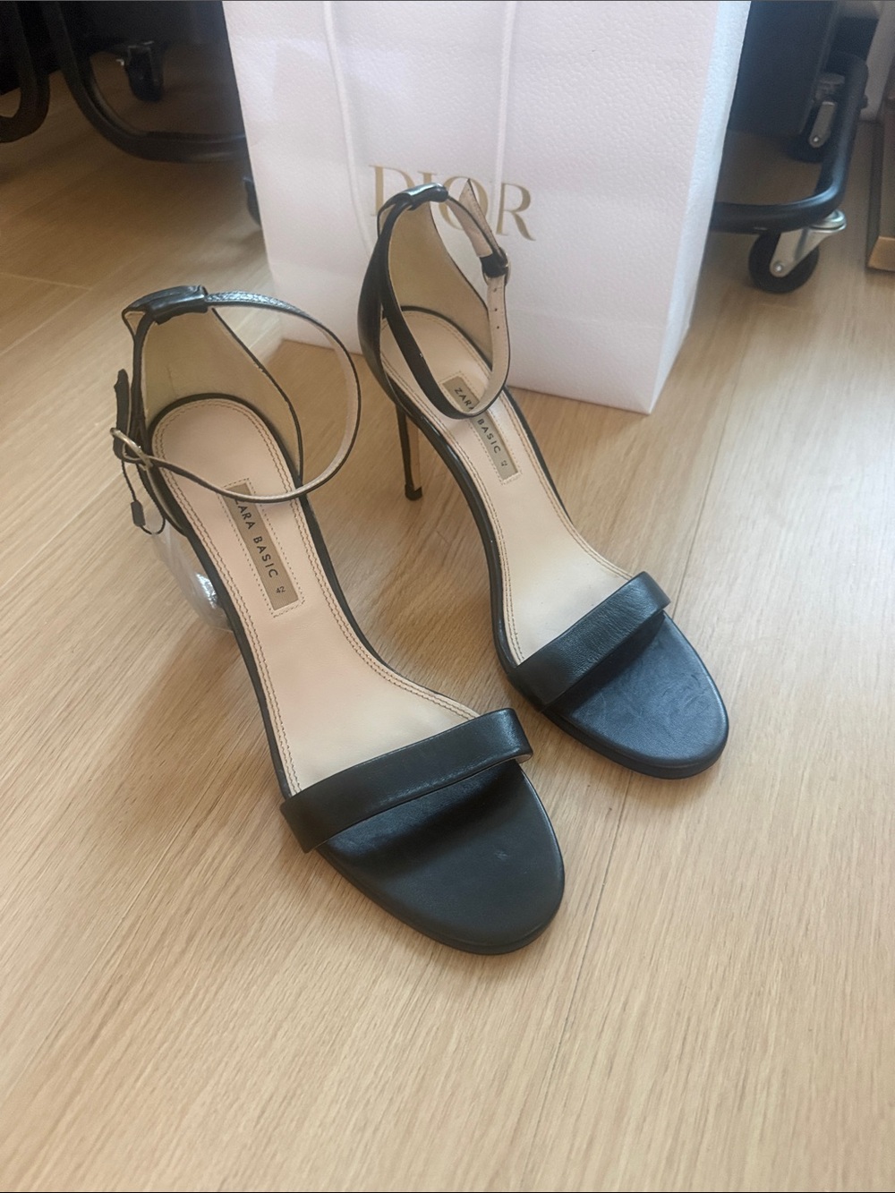 Zara Black Open-Toe Ankle-Strap Stiletto Heels sz 42